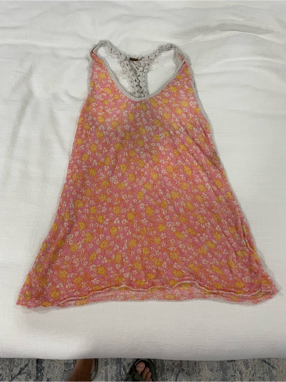 Free People Pink and Yellow Floral Racerback Tank